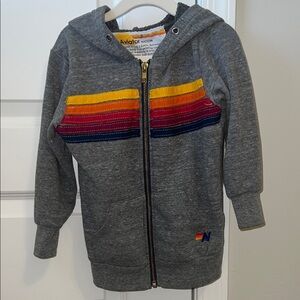 Aviator Nation Kids Gray Zip Up Hoodie Sweatshirt with Colorful 5 Stripes